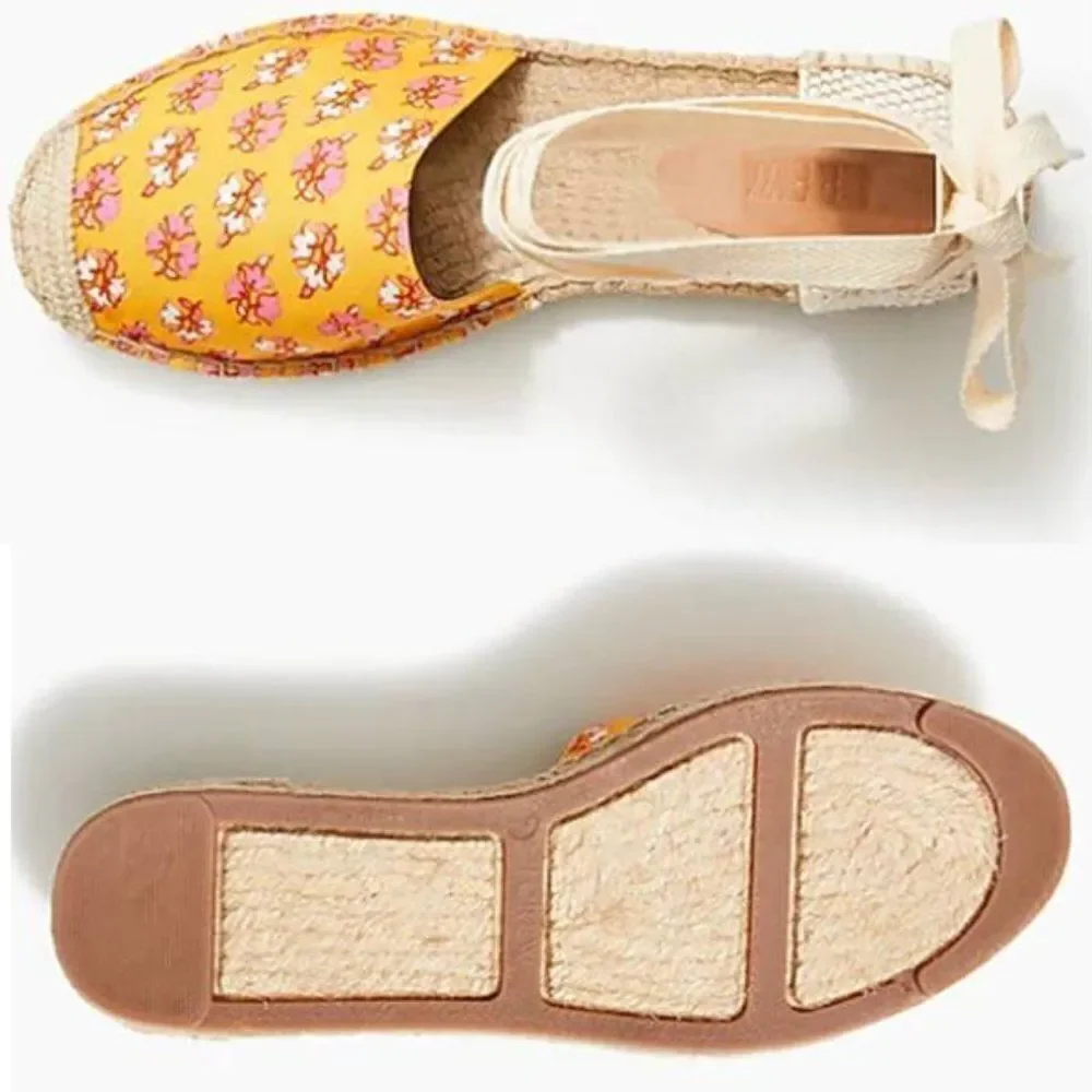 J CREW‎ Women's Espadrille Sandals Floral Canvas Ankle-Wrap Flat Shoes Suze 7